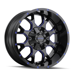 MAYHEM WARRIOR 8015 GLOSS BLACK MILLED PRISM BLUE 17X9 8-165.1/8-170 -12MM 130.8MM