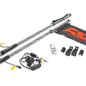 Whip Mount | Bed | 4' Multl-Color LED Whip Pair | Polaris General/Ranger 1000/Ranger XP 900/1000