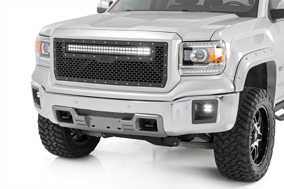 Mesh Grille | 30" Dual Row LED | Black | White DRL | GMC Sierra 1500 (14-15) - Image 2