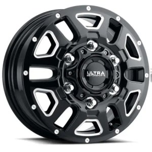 ULTRA 003FBM HUNTER DUALLY 17X6.5 GLOSS BLACK W/ MILLED SPOKE 8-200 +129MM 142MM
