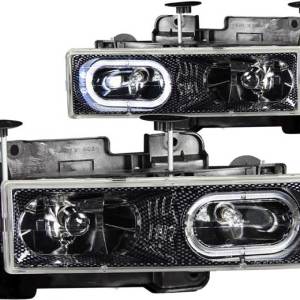ANZO 88-98 GM FS/92-94 BLAZER/JIMMY/92-99 SUBURBAN/YUKON CRYSTAL CARBON W/HALO HEADLIGHT DRIV/PASS
