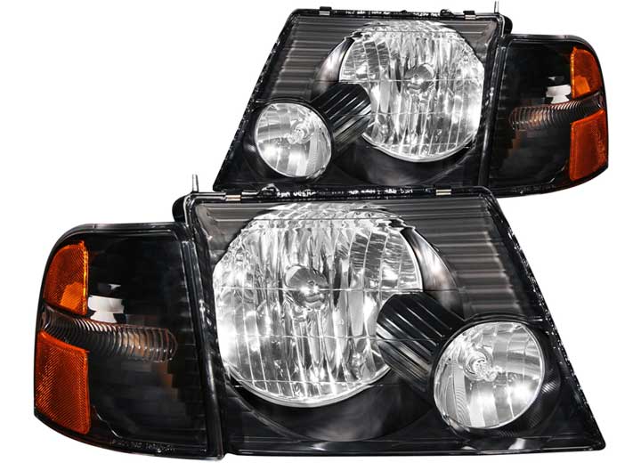 ANZO 02-05 EXPLORER HEADLIGHTS BLACK WITH AMBER REFLECTORS DRIVER/PASSENGER