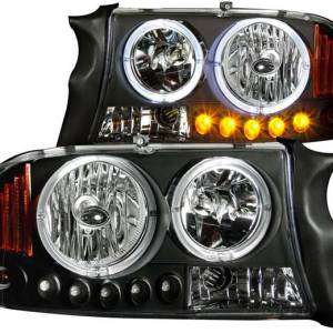 ANZO 97-04 DAKOTA/98-03 DURANGO HEADLIGHTS 1 PC. CRYSTAL CLEAR BLACK W/AMBER REFLECTORS DRIV/PASS
