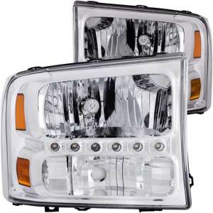 ANZO 99-04 F250/F350 SD/00-04 EXCURSION HEADLIGHTS CRYSTAL CLEAR W/LED STRIP DRIV/PASS