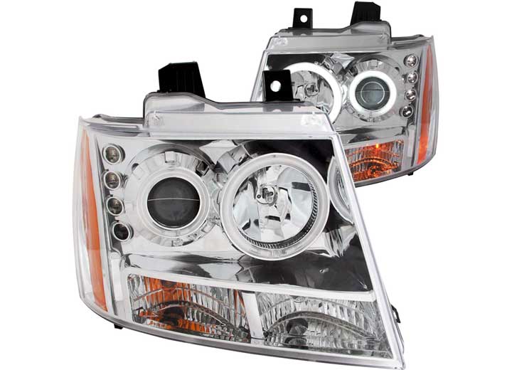 ANZO 07-13 AVALANCHE/07-14 SUBURBAN/TAHOE HEADLIGHTS CHROME CLEAR PROJECTOR WITH HALOS DRIV/PASS