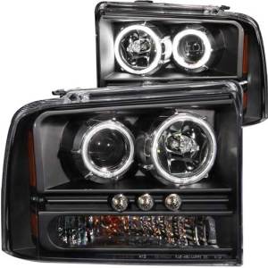 ANZO 05-07 F250/F350/05 EXCURSION HEADLIGHTS BLACK PROJECTORS W/HALOS(CCFL)DRIVE/PASS