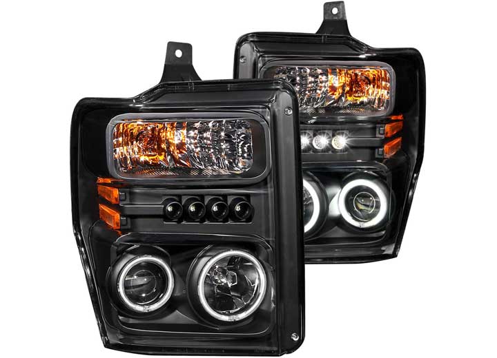 ANZO 08-10 F250/F350/F450 SD HEADLIGHTS BLACK PROJECTORS W/HALOS(CCFL)DRIVE/PASS