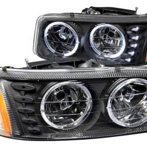 ANZO 99-06 SIERRA/DENALI/YUKON/YUKON XL CRYSTAL CLEAR W/HALO BLACK W/LED AMBER HEADLI DRIVE/PASS