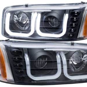 ANZO 99-06 SIERRA/DENALI/07 CLASSIC/00-06 YUKON/DENALI HEADLIGHT PROJ W/U-BAR BLACK CLEAR DRIV/PASS
