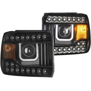 ANZO 14-15 SIERRA 1500/15-16 2500/3500 PROJECTOR HEADLIGHTS W/U-BAR BLACK CLEAR DRIVE/PASS