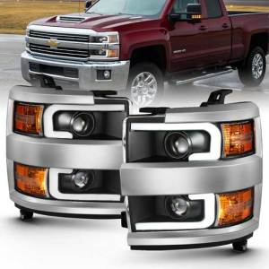 ANZO 15-16 SILVERADO 25/3500HD PROJECTOR HEADLIGHTS W/PLANK STYLE DESIGN BLACK W/AMBER DRIV/PASS