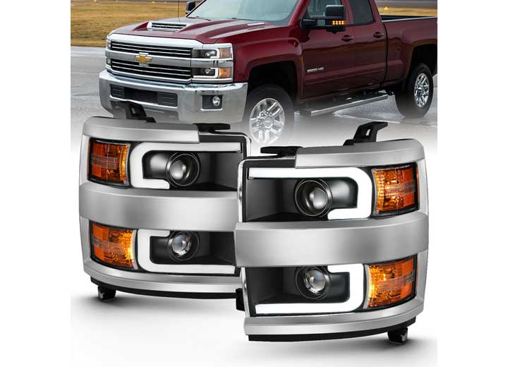 ANZO 15-16 SILVERADO 25/3500HD PROJECTOR HEADLIGHTS W/PLANK STYLE DESIGN BLACK W/AMBER DRIV/PASS