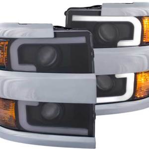 ANZO 15-17 SILVERADO 25/3500HD PROJECTOR HEADLIGHTS W/ PLANK STYLE SWITCHBACK BLACK W/ AMBER (CHROME RIM)