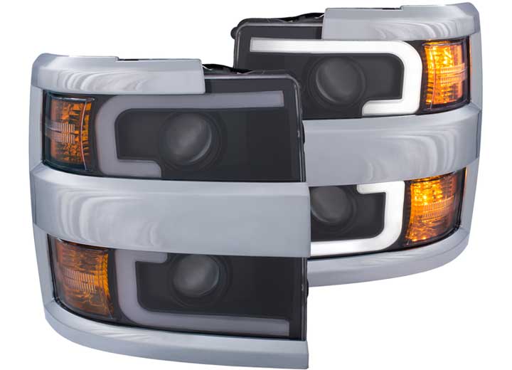 ANZO 15-17 SILVERADO 25/3500HD PROJECTOR HEADLIGHTS W/ PLANK STYLE SWITCHBACK BLACK W/ AMBER (CHROME RIM)