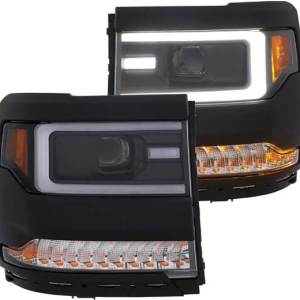 ANZO 16-17 SILVERADO 1500 PROJECTOR HEADLIGHTS W/PLANK STYLE DESIGN BLACK W/AMBER(HID TYPE)DRIV/PASS