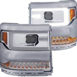 ANZO 16-17 SILVERADO 1500 PROJ HEADLIGHTS W/PLANK STYLE DESIGN CHROME W/AMBER(HID TYPE)DRIV/PASS