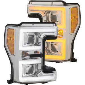 ANZO 17-C F250/350/450 PROJECTOR HEADLIGHTS W/PLANK STYLE SWITCHBACK CHROME W/AMBER EXCL FACTORY LED