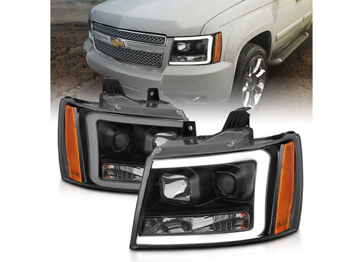 ANZO 07-14 TAHOE/SUBURBAN/AVALANCHE PROJECTOR HEADLIGHTS W/PLANK STYLE DESIGN BLACK W/AMBER