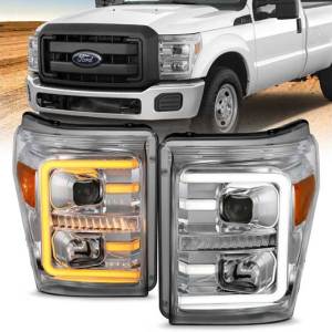 ANZO 11-16 F250/F350/F450 PROJECTOR HEADLIGHTS W/ PLANK STYLE SWITCHBACK CHROME W/ AMBER PAIR