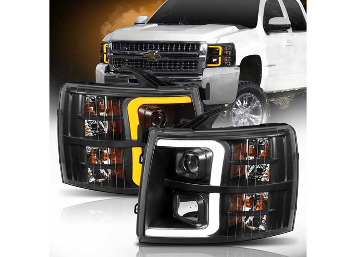 ANZO 07-13 SILVERADO 1500/2500/3500 PROJECTOR HEADLIGHTS W/ PLANK STYLE SWITCHBACK BLACK W/ AMBER PAIR