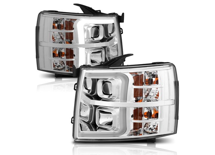 ANZO 07-13 SILVERADO 1500/2500/3500 PROJECTOR HEADLIGHTS W/ PLANK STYLE SWITCHBACK CHROME W/ AMBER PAIR