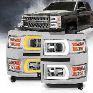 ANZO 14-15 SILVERADO 1500 PROJECTOR HEADLIGHTS W/ PLANK STYLE SWITCHBACK CHROME W/ AMBER