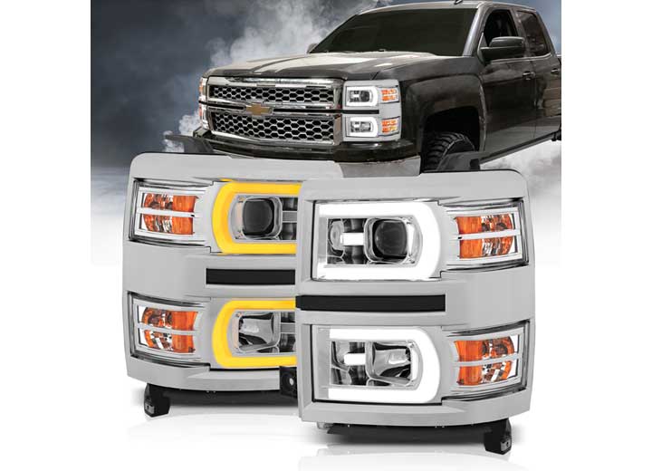 ANZO 14-15 SILVERADO 1500 PROJECTOR HEADLIGHTS W/ PLANK STYLE SWITCHBACK CHROME W/ AMBER