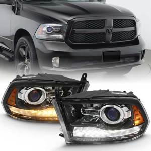 ANZO 09-18 RAM 1500/10-18 RAM 2500/3500 PROJECTOR PLANK STYLE SWITCHBACK HEADLIGHTS BLACK AMBER(OE STYLE)
