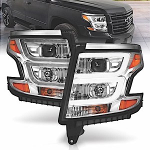 ANZO 15-C TAHOE/ SUBURBAN PROJECTOR HEADLIGHTS PLANK STYLE CHROME W/DRL PAIR