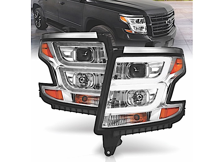 ANZO 15-C TAHOE/ SUBURBAN PROJECTOR HEADLIGHTS PLANK STYLE CHROME W/DRL PAIR
