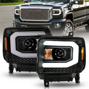 ANZO 14-15 SIERRA 1500/15-16 25/3500 PROJECTOR HEADLIGHTS W/LIGHT BAR BLACK HOUSING (
