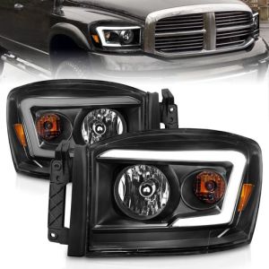 ANZO 06-09 RAM 1500/2500/3500 CRYSTAL HEADLIGHT W/LIGHT BAR BLACK HOUSING CLEAR LENS