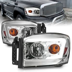 ANZO 06-09 RAM 1500/2500/3500 CRYSTAL HEADLIGHT W/LIGHT BAR CHROME HOUSING CLEAR LENS