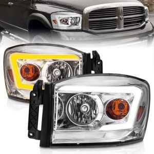 ANZO 06-09 RAM 1500/2500/3500 CRYSTAL HEADLIGHT W/LIGHT BAR SWITCHBACK CHROME HOUSING CLEAR LENS