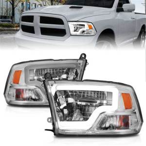 ANZO 09-20 RAM 1500/10-18 RAM 2500/3500 FULL LED SQUARE PROJECTOR HEADLIGHTS W/LIGHT BAR CHROME HOUSING