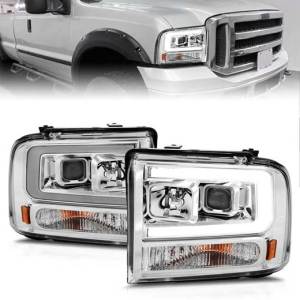 ANZO 05-05 EXCURSION/05-07 F250/F350/F450/F550 PROJECTOR HEADLIGHTS W/LIGHT BAR CHROME HOUSING