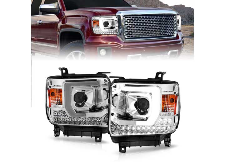ANZO 14-15 SIERRA 1500 BASE/SLE/15-19 SIERRA 2500/3500HD BASE SLE PLANK PROJ HEADLIGHT CHROME HOUSING
