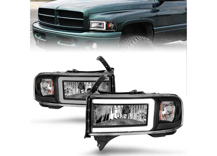 ANZO 94-02 RAM CRYSTAL HEADLIGHTS W/LIGHT BAR BLACK HOUSING