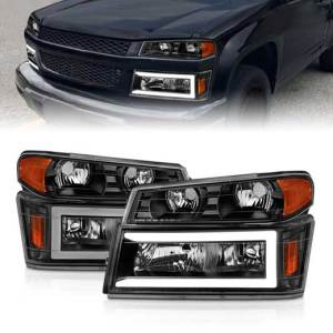 ANZO 04-12 COLORADO/CANYON/06-08 ISUZU I SERIES CRYSTAL HEADLIGHTS W/LIGHT BAR BLACK HOUSING 4PCS