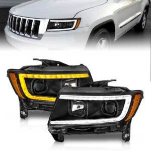 ANZO 11-13 GRAND CHEROKEE PROJECTOR HEADLIGHTS W/LIGHT BAR BLACK HOUSING