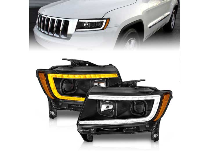 ANZO 11-13 GRAND CHEROKEE PROJECTOR HEADLIGHTS W/LIGHT BAR BLACK HOUSING