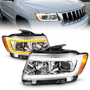 ANZO 11-13 GRAND CHEROKEE PROJECTOR HEADLIGHTS W/LIGHT BAR CHROME HOUSING