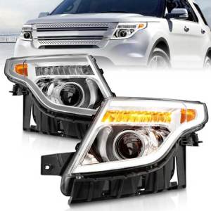 ANZO 11-15 EXPLORER PROJECTOR HEADLIGHTS W/LIGHT BAR CHROME HOUSING