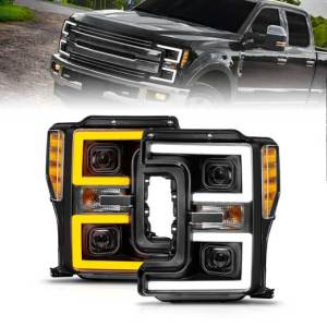 ANZO 17-19 F250 LED PROJECTOR HEADLIGHTS W/LIGHT BAR SWITCHBACK BLACK HOUSING