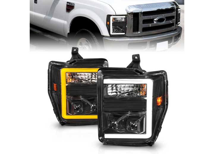 ANZO 08-10 F250 PROJECTOR HEADLIGHTS W/LIGHT BAR SWITCHBACK BLACK HOUSING