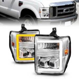 ANZO 08-10 F250 PROJECTOR HEADLIGHTS W/LIGHT BAR SWITCHBACK BLACK HOUSING