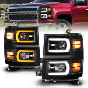 ANZO 14-15 SILVERADO 1500 LED TUBE SQUARE PROJECTOR HEADLIGHTS BLACK HOUSING