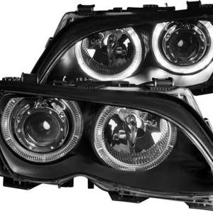 ANZO 02-05 BMW SERIES 3 E46 4DR HEADLIGHTS PROJECTOR BLACK WITH HALO