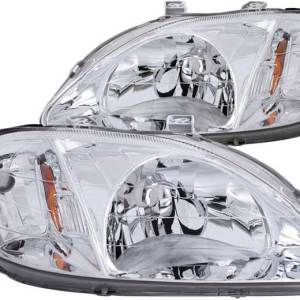ANZO 99-00 CIVIC HEADLIGHTS CHROME WITH AMBER REFLECTORS DRIVER/PASSENGER