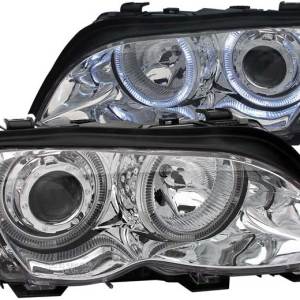 ANZO 02-05 BMW 3 SERIES E46 4DR HEADLIGHTS CHROME CLEAR PROJECTOR WITH HALOS